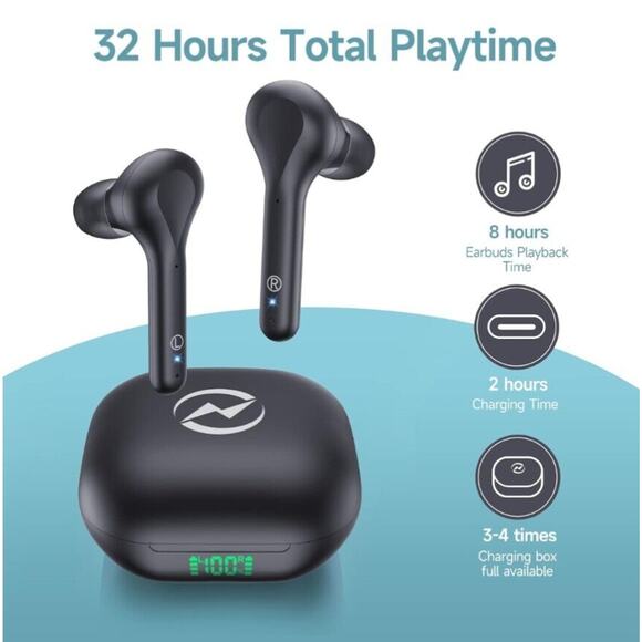 Votik Wireless Noise Cancelling 4 Mic Earbuds Clear Call Bluetooth Black *NEW* - Picture 5 of 7